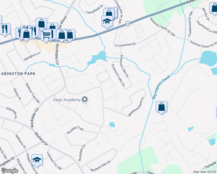 map of restaurants, bars, coffee shops, grocery stores, and more near 2725 Lake Commons Court in Snellville