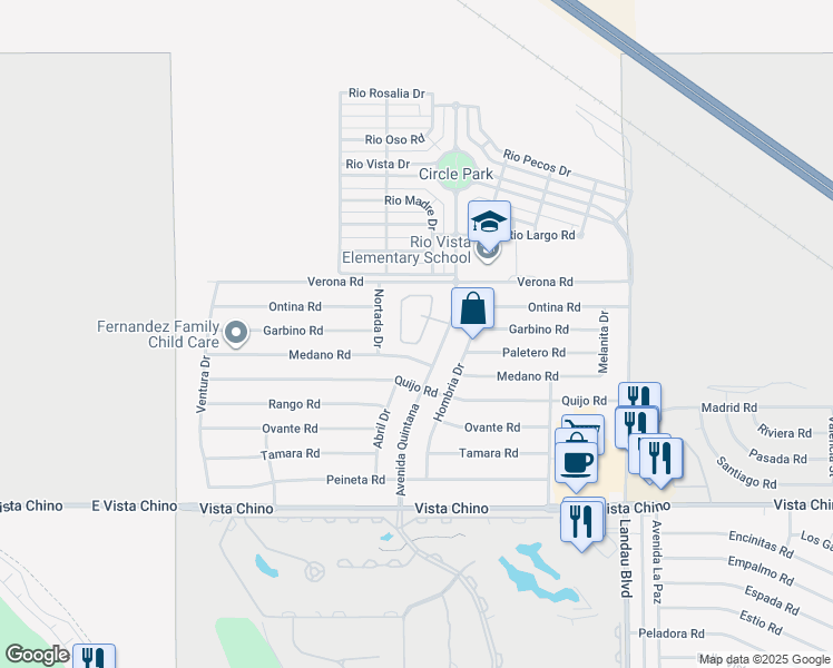 map of restaurants, bars, coffee shops, grocery stores, and more near 27177 Shadowcrest Lane in Cathedral City