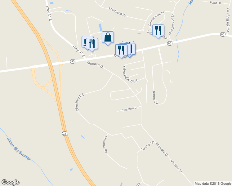 map of restaurants, bars, coffee shops, grocery stores, and more near 133 Shady Arbor Loop in Longs