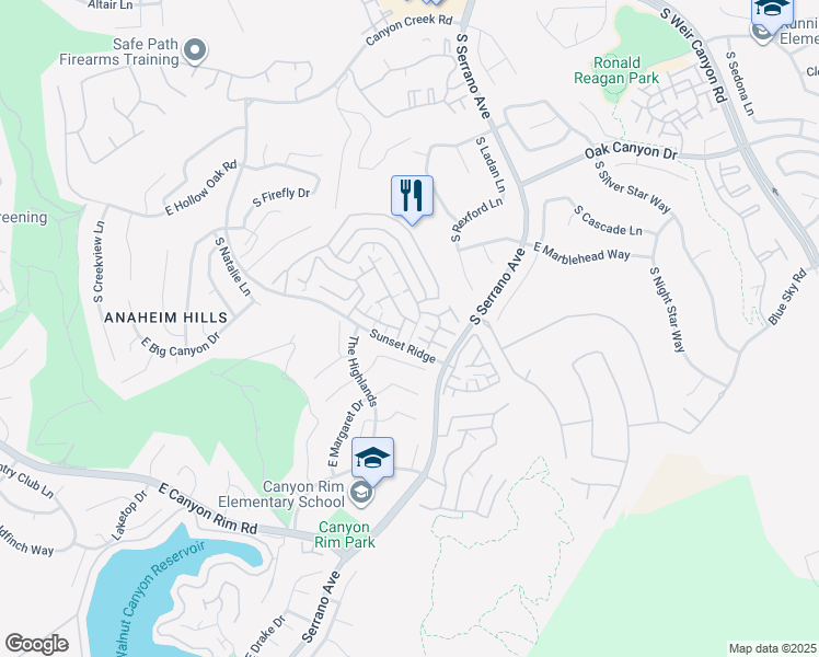 map of restaurants, bars, coffee shops, grocery stores, and more near 1106 South Miramar Avenue in Anaheim