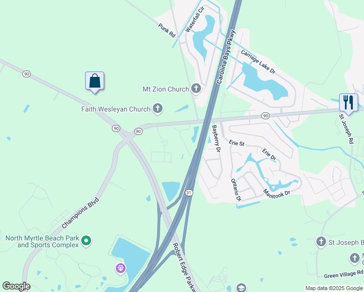 map of restaurants, bars, coffee shops, grocery stores, and more near 148 Carolina Pointe Way in Little River