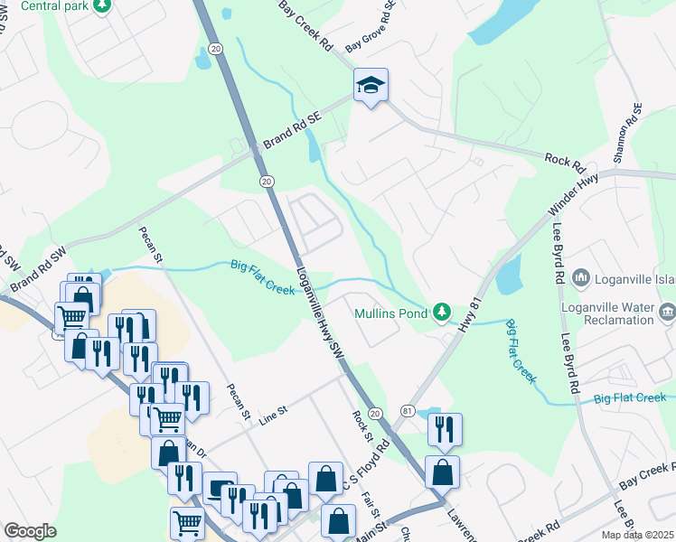 map of restaurants, bars, coffee shops, grocery stores, and more near 4086 Georgia 20 in Loganville
