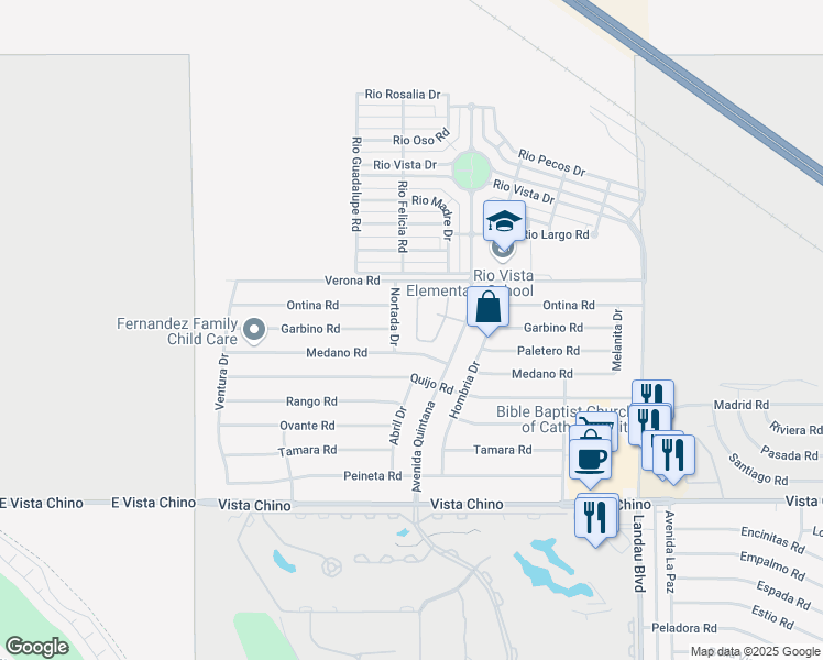 map of restaurants, bars, coffee shops, grocery stores, and more near 27162 Shadowcrest Lane in Cathedral City