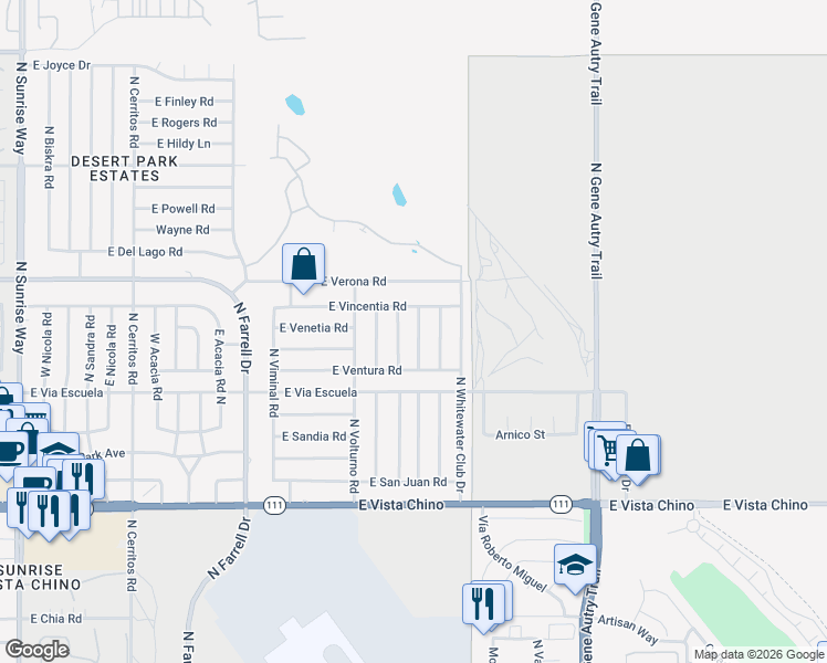 map of restaurants, bars, coffee shops, grocery stores, and more near 2332 North San Clemente Road in Palm Springs