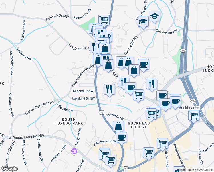 map of restaurants, bars, coffee shops, grocery stores, and more near 3443 Landen Pine Court NorthEast in Atlanta