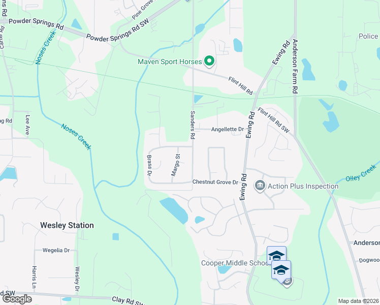map of restaurants, bars, coffee shops, grocery stores, and more near 3070 Brass Drive in Austell