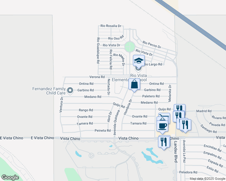 map of restaurants, bars, coffee shops, grocery stores, and more near 27162 Shadowcrest Lane in Cathedral City