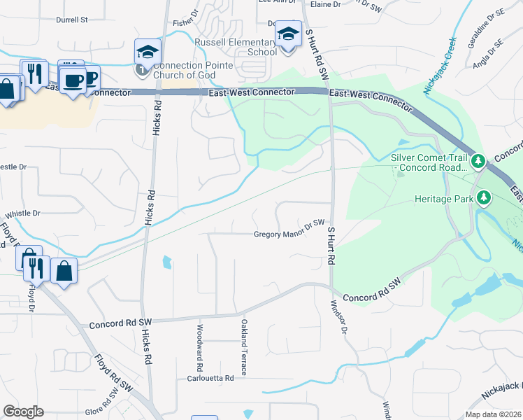 map of restaurants, bars, coffee shops, grocery stores, and more near 4140 Kalb Court Southwest in Smyrna