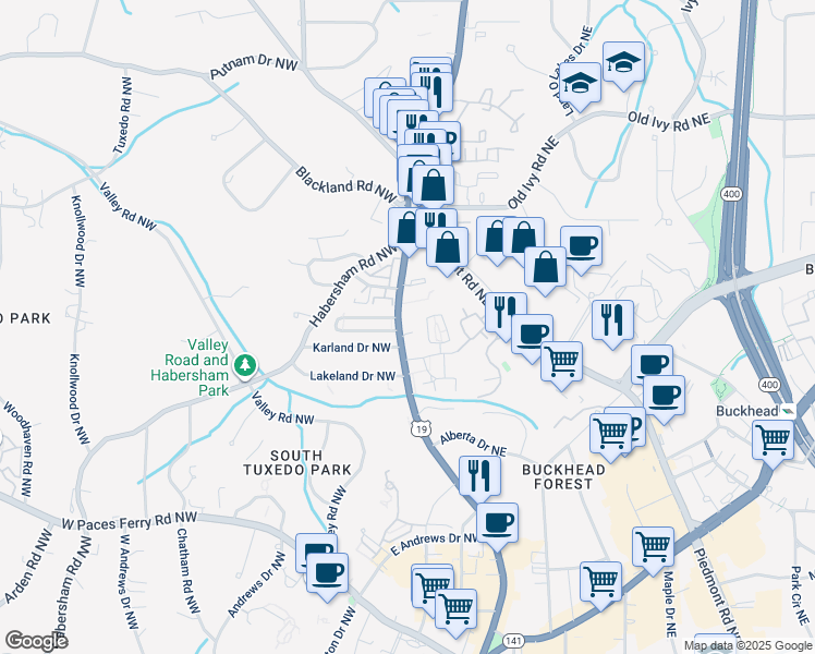 map of restaurants, bars, coffee shops, grocery stores, and more near 3501 Roswell Road in Atlanta