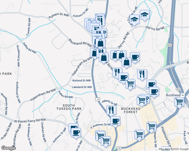 map of restaurants, bars, coffee shops, grocery stores, and more near 3501 Roswell Road Northeast in Atlanta