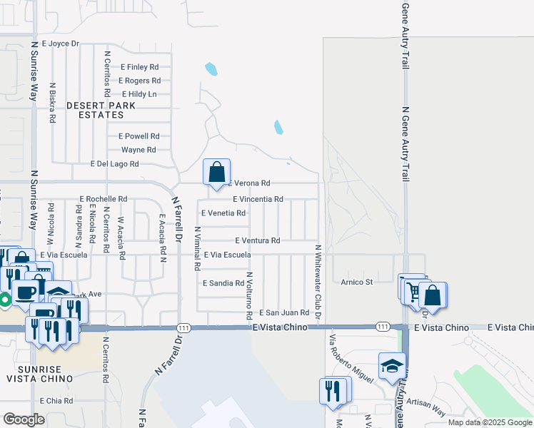 map of restaurants, bars, coffee shops, grocery stores, and more near 2334 North San Gorgonio Road in Palm Springs