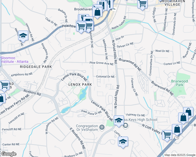 map of restaurants, bars, coffee shops, grocery stores, and more near 1150 Brookhaven Woods Court in Atlanta
