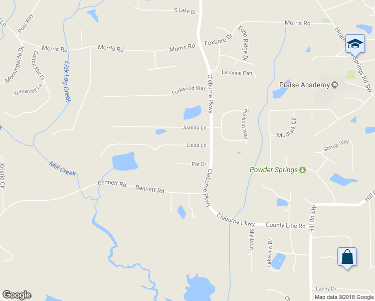 map of restaurants, bars, coffee shops, grocery stores, and more near 115 Linda Lane in Powder Springs