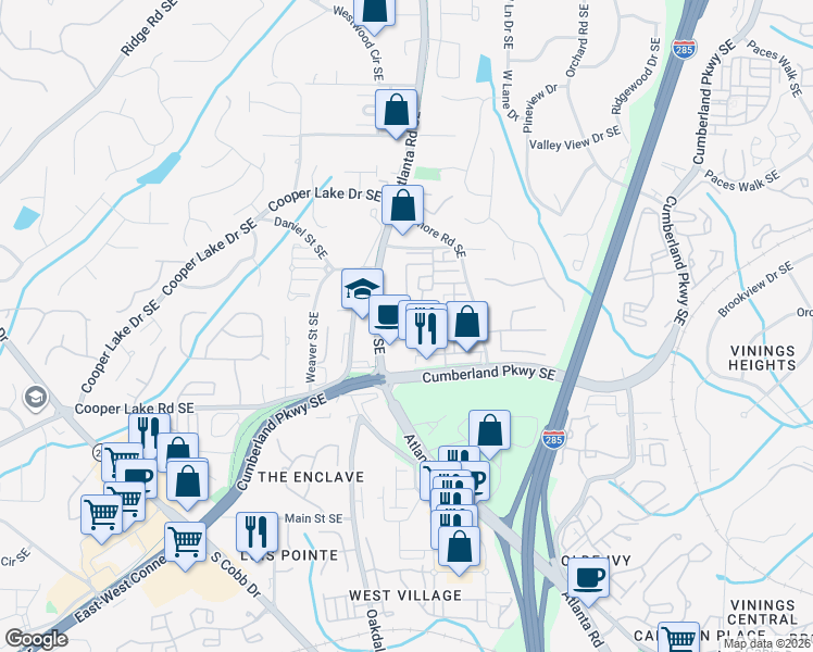 map of restaurants, bars, coffee shops, grocery stores, and more near 2124 Monhegan Way in Smyrna