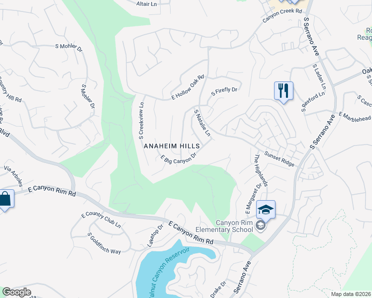 map of restaurants, bars, coffee shops, grocery stores, and more near 937 South Nicole Way in Anaheim