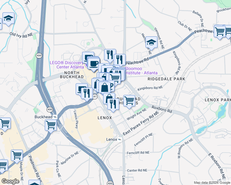 map of restaurants, bars, coffee shops, grocery stores, and more near 8 Prichard Way Northeast in Atlanta