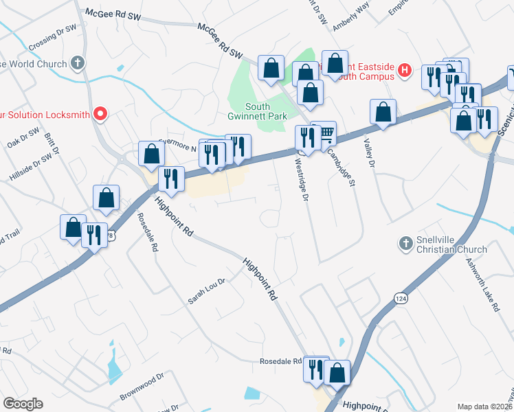 map of restaurants, bars, coffee shops, grocery stores, and more near 3042 Destin Circle in Snellville