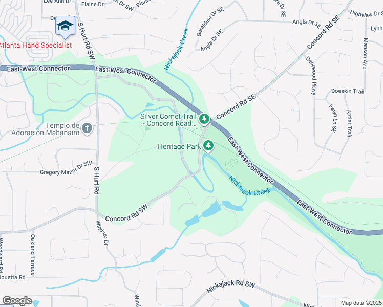 map of restaurants, bars, coffee shops, grocery stores, and more near 20 Concord Road Southeast in Smyrna