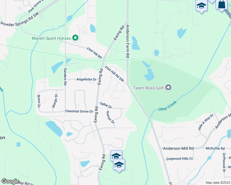 map of restaurants, bars, coffee shops, grocery stores, and more near 2100 Baywood Boulevard in Austell