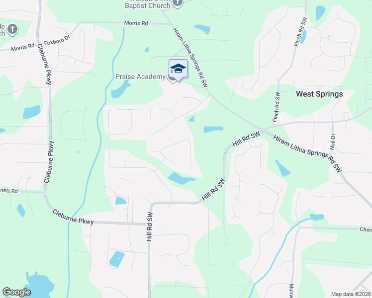 map of restaurants, bars, coffee shops, grocery stores, and more near 5419 Stirrup Way in Powder Springs