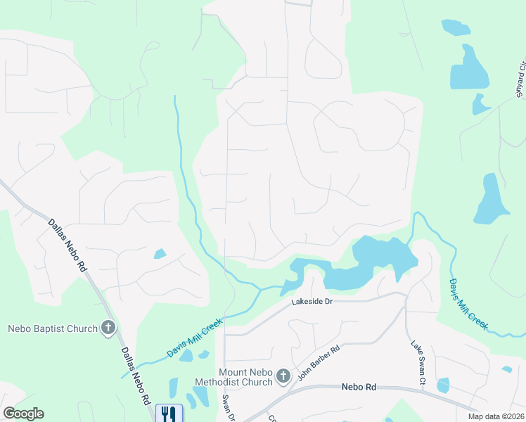 map of restaurants, bars, coffee shops, grocery stores, and more near 134 Sunset Way in Hiram