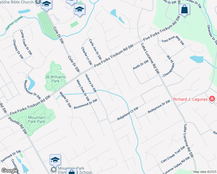 map of restaurants, bars, coffee shops, grocery stores, and more near 1306 Arlene Court Southwest in Lilburn