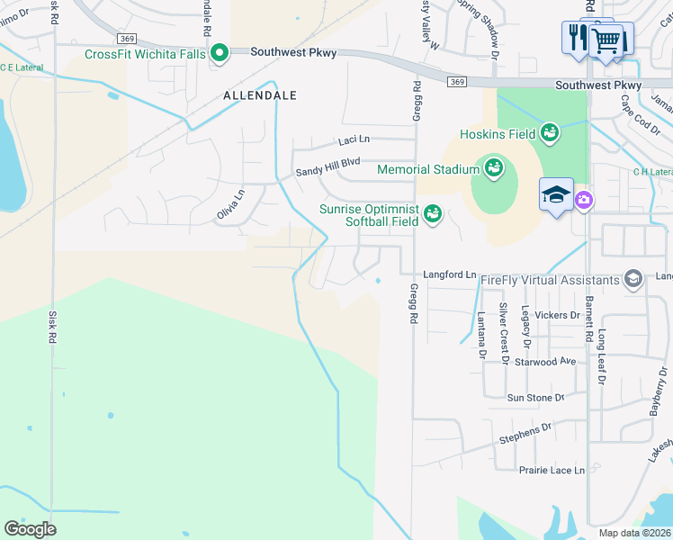 map of restaurants, bars, coffee shops, grocery stores, and more near 4808 Pinehurst Drive in Wichita Falls