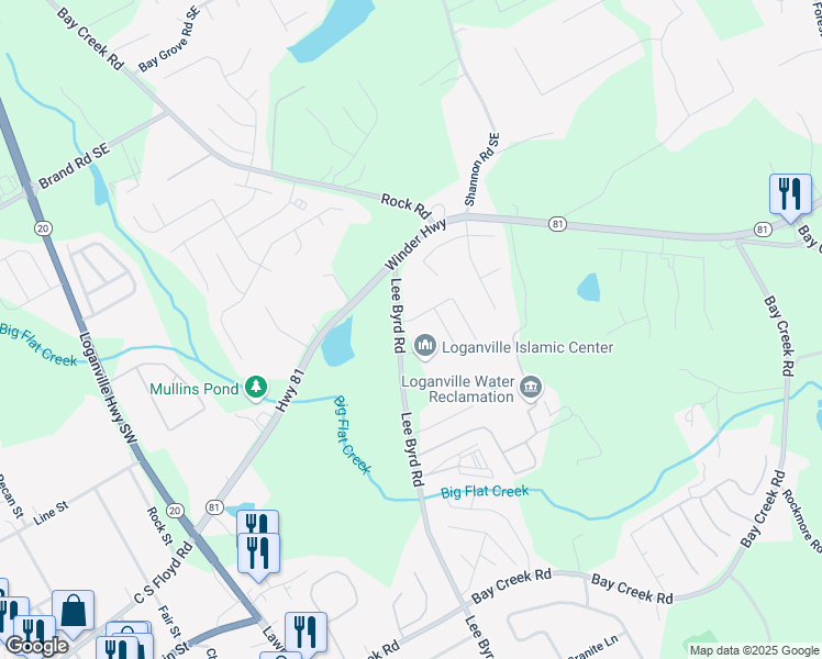 map of restaurants, bars, coffee shops, grocery stores, and more near 200 Birchwood Drive in Loganville