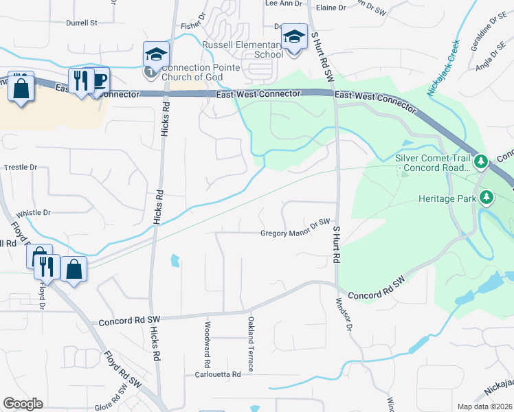 map of restaurants, bars, coffee shops, grocery stores, and more near 4140 Kalb Court Southwest in Smyrna