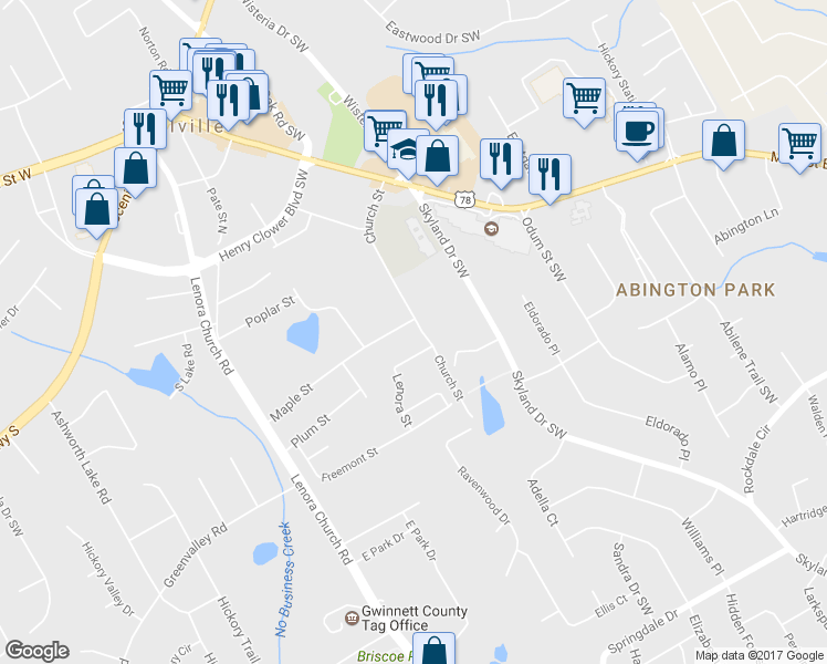 map of restaurants, bars, coffee shops, grocery stores, and more near 2434 Maple Street in Snellville