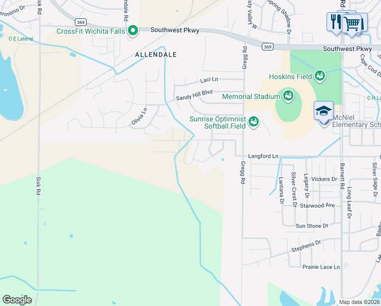 map of restaurants, bars, coffee shops, grocery stores, and more near 4808 Pinehurst Drive in Wichita Falls