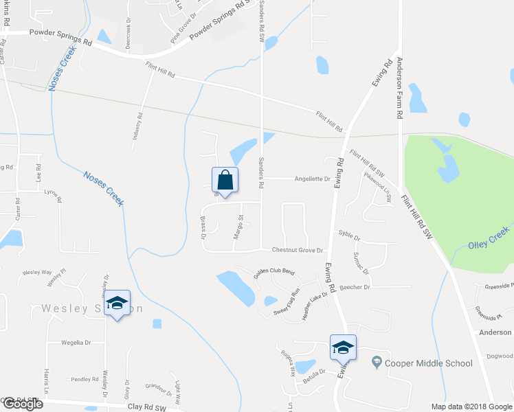 map of restaurants, bars, coffee shops, grocery stores, and more near 3070 Brass Drive in Austell
