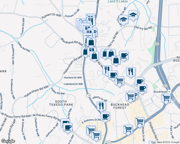 map of restaurants, bars, coffee shops, grocery stores, and more near 3463 Landen Pine Court NorthEast in Atlanta