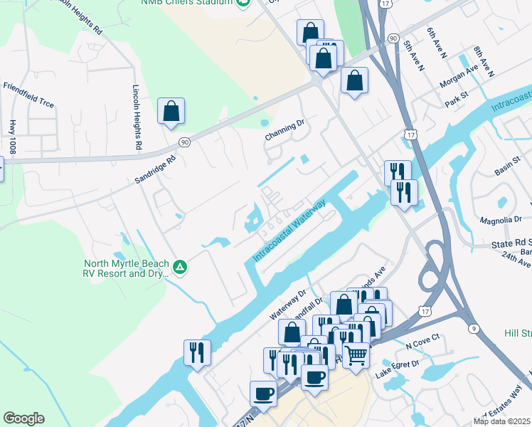map of restaurants, bars, coffee shops, grocery stores, and more near 4526 North Plantation Harbour Drive in Little River