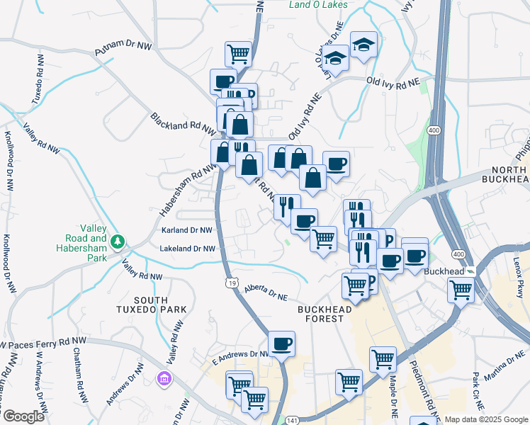 map of restaurants, bars, coffee shops, grocery stores, and more near 3558 Piedmont Road Northeast in Atlanta
