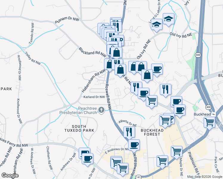 map of restaurants, bars, coffee shops, grocery stores, and more near 3491 U.S. 19 in Atlanta