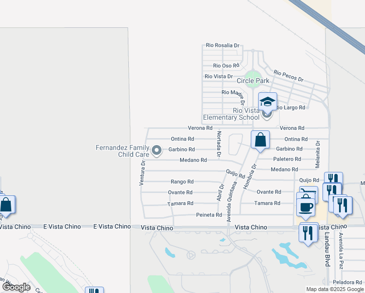 map of restaurants, bars, coffee shops, grocery stores, and more near 67260 Garbino Road in Cathedral City