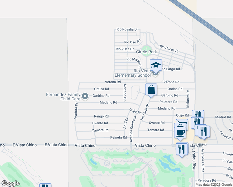 map of restaurants, bars, coffee shops, grocery stores, and more near 67370 Garbino Road in Cathedral City