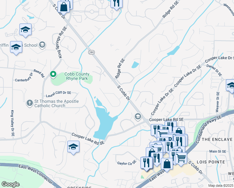 map of restaurants, bars, coffee shops, grocery stores, and more near 4336 Lake Laurel Drive in Smyrna