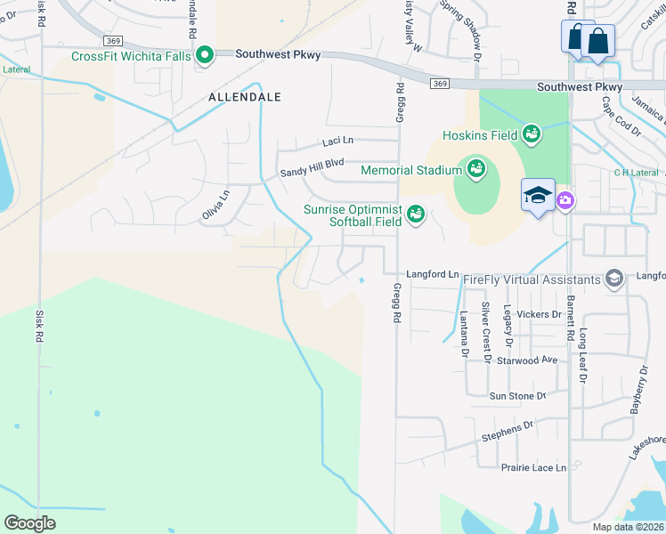 map of restaurants, bars, coffee shops, grocery stores, and more near 4808 Pinehurst Drive in Wichita Falls