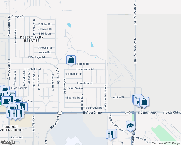 map of restaurants, bars, coffee shops, grocery stores, and more near 2334 North San Gorgonio Road in Palm Springs