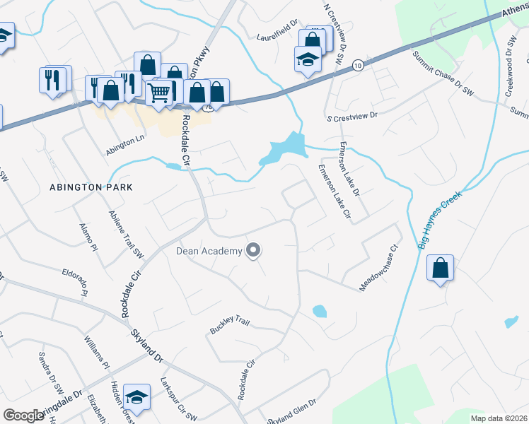 map of restaurants, bars, coffee shops, grocery stores, and more near 1794 Rockdale Circle in Snellville