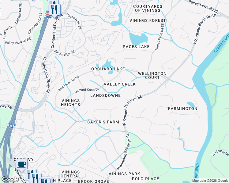 map of restaurants, bars, coffee shops, grocery stores, and more near 2797 Lansdowne Court Southeast in Atlanta