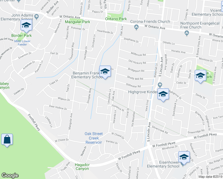 map of restaurants, bars, coffee shops, grocery stores, and more near 2809 Lancaster Lane in Corona