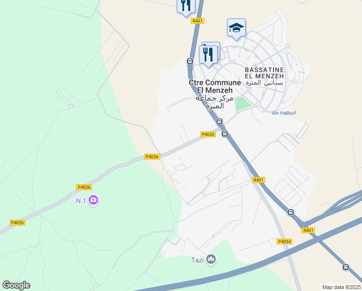 map of restaurants, bars, coffee shops, grocery stores, and more near KM 19 Avenue Mohamed VI in Centre Commune El Menzeh
