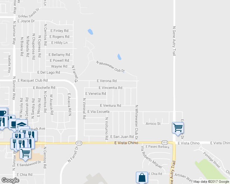 map of restaurants, bars, coffee shops, grocery stores, and more near 2342 North San Gorgonio Road in Palm Springs