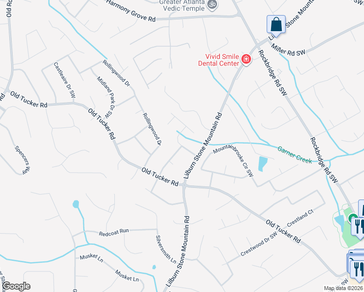 map of restaurants, bars, coffee shops, grocery stores, and more near 765 Lions Trail Southwest in Stone Mountain