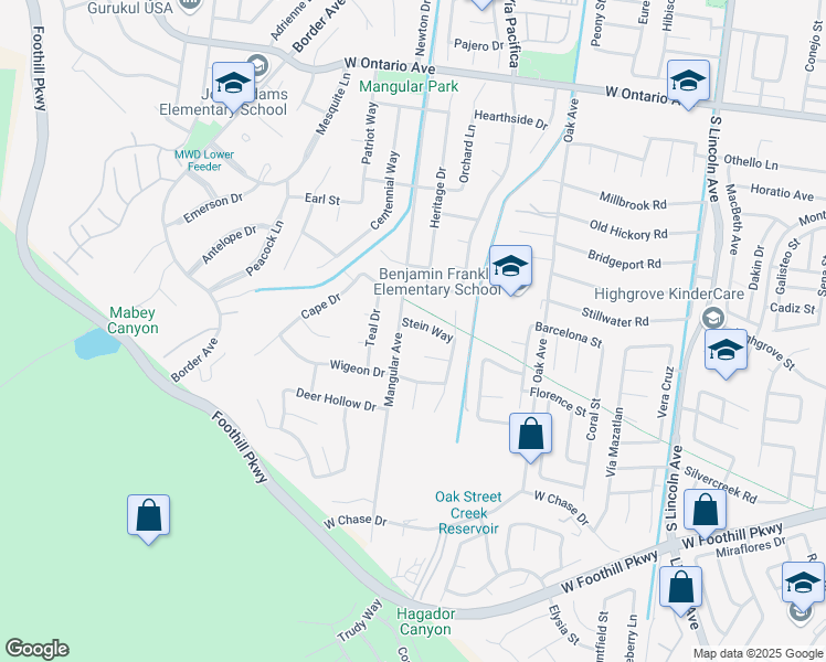 map of restaurants, bars, coffee shops, grocery stores, and more near 1370 Stein Way in Corona