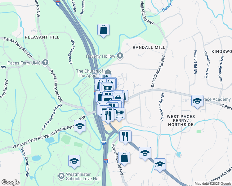 map of restaurants, bars, coffee shops, grocery stores, and more near 15 Paces West Drive Northwest in Atlanta