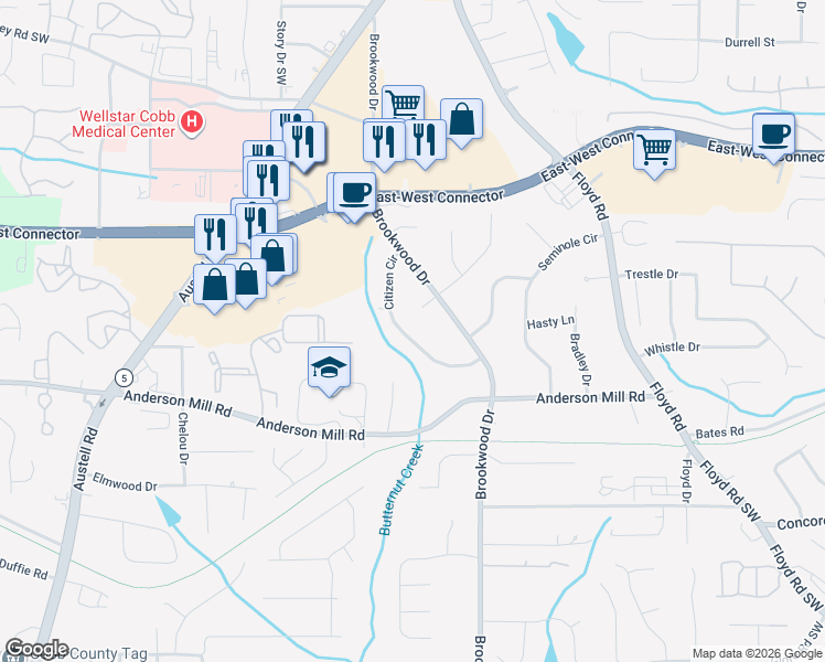 map of restaurants, bars, coffee shops, grocery stores, and more near 4235 Citizen Circle in Austell